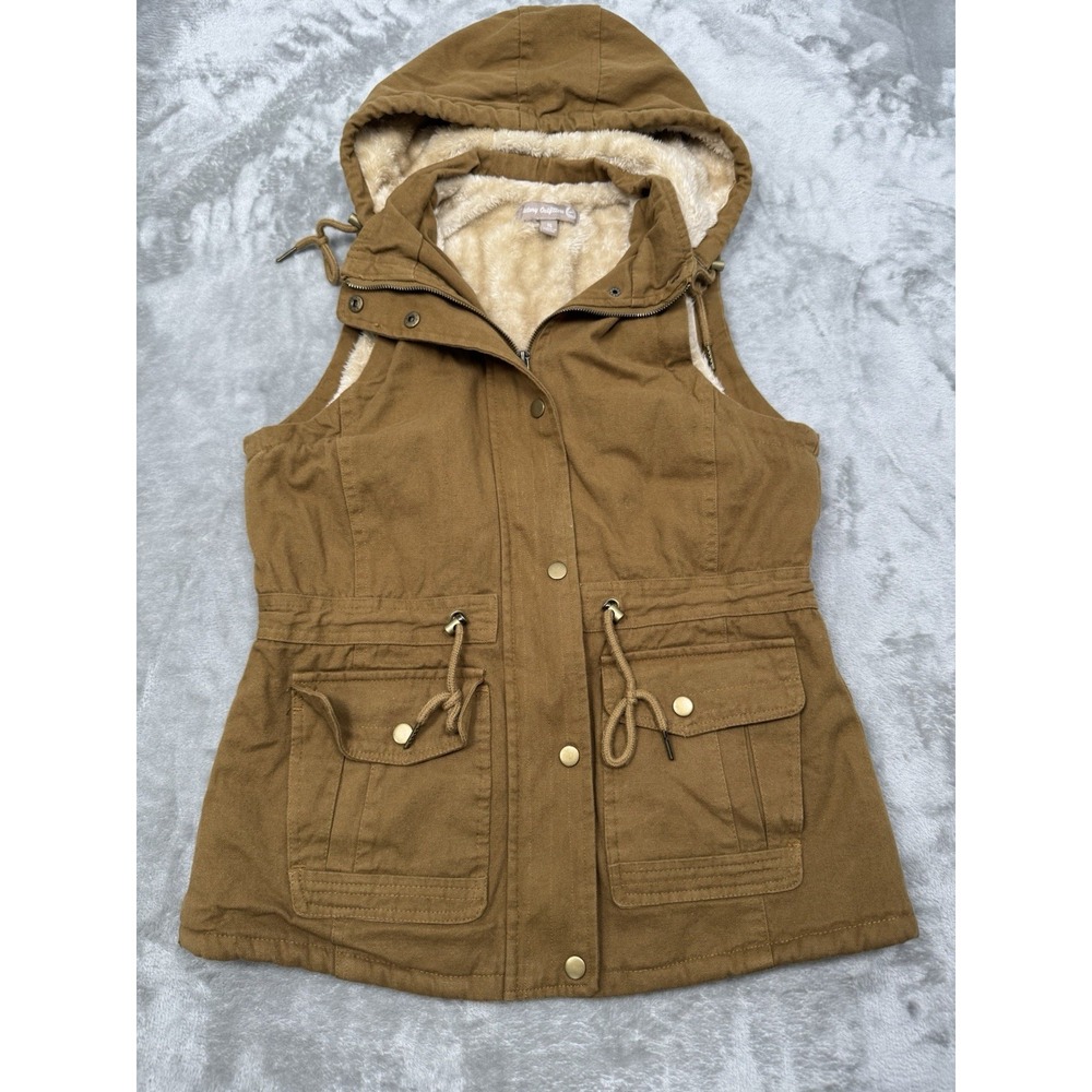 Victory Outfitters Canvas Vest Womens Small Brown Utility Cargo Faux Fur Lined